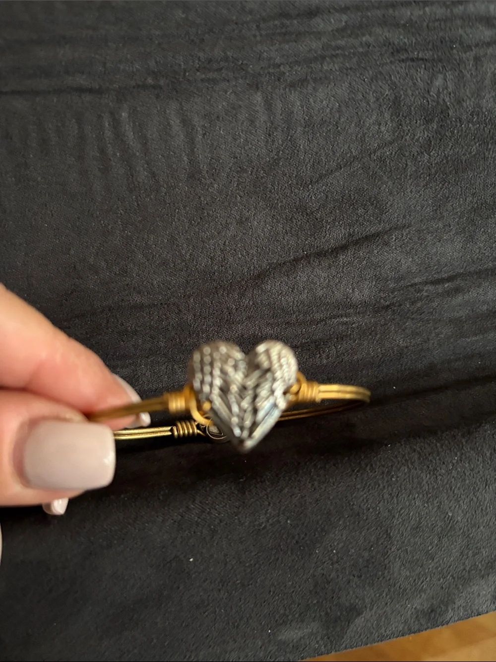 Handcrafted Two-Tone Heart Wire Bangle Bracelet - Gold and Silver